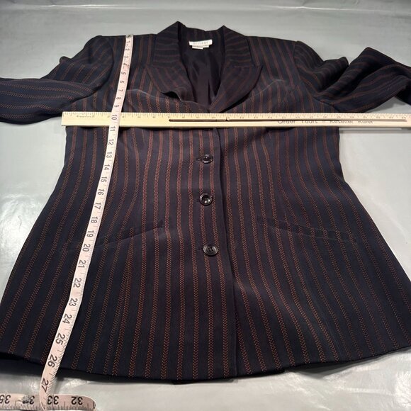 Due Per Due Pinstriped Silk Suit Single Breasted Jacket Womens Blazer - Picture 14 of 16